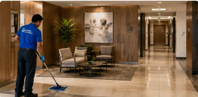 Clean apartment lobby and common hallway