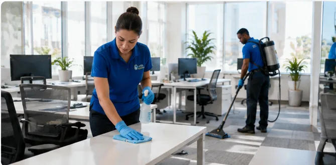 Professional office cleaning in progress
